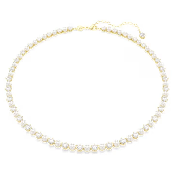 Collier Tennis Matrix, Perle de cristal, Taille ronde, Blanc, Placage de ton or