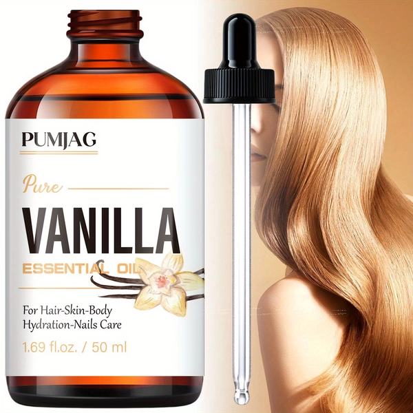 Pure Vanilla Essential Oil, Hair Care, No-Methanol, Moisturizing & Hydrating Formula, for Unisex Adults, Scalp Massage Family DIY, Make Thin Hair Look Fully, Revitalizes Hair Beaut Smooth and Soft, Eyelash Care, for All Hair Types, 1.69fl Oz