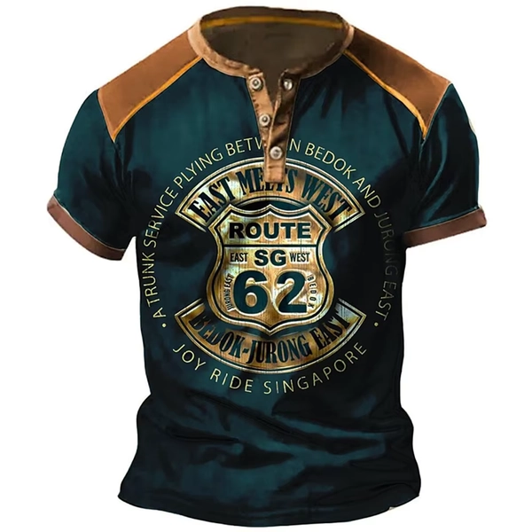 Vintage T-shirt For Men 3D Print Motorcycle Tees Tops Short Sleeve Biker Button-up Stand CollarTShirt Men Clothing Camiseta - AliExpress 200000343