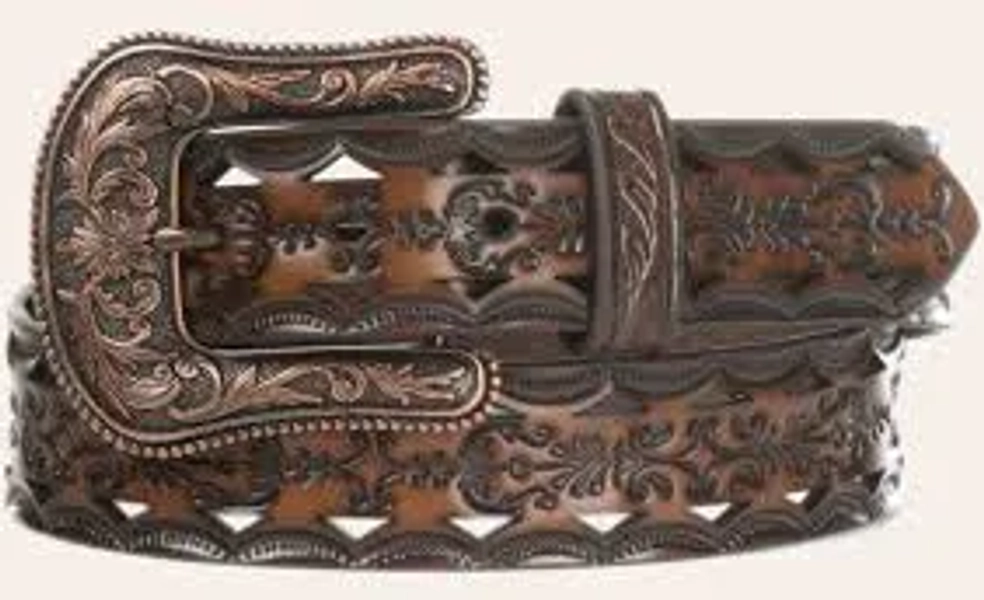 Ariat Women's Brown Tooled with Bronze Buckle Belt