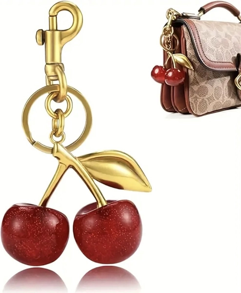 Borasi Kersen Sleutelhanger Goudkleurig | Bag Charms | Tashanger | Dames Accessoires | Accessoires | Sleutelhanger | Dames Sieraden |