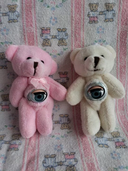 Creepycute blinking doll eye teddy bear plush toy keychain