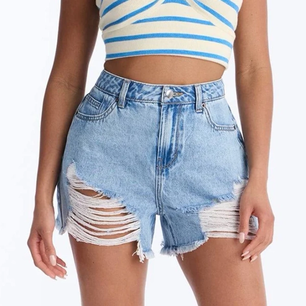 Fashion Nova Women's Thoroughfare Ripped Non Stretch Denim Shorts
