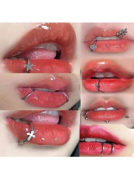 7pcs Faux Lip Ring Titanium Steel Personalized Non-Piercing Lip Stud Punk Style Fashionable Titanium Steel Lip Ring
