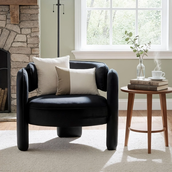 1pc Modern Compact Bucket Shaped Backless Decorative Chair, Three Legged Cushioned Side Armchair, Suitable for Living Room/ Office/ Club