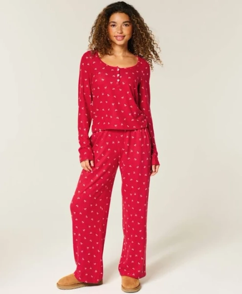 Hollister Women's Always Cozy Rib Henley & Wide-leg Pants Set