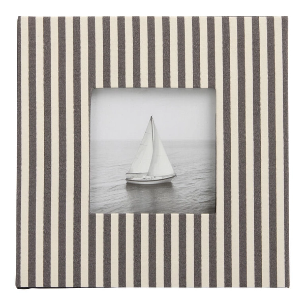 Square Black and Ivory Fabric Striped Picture Frame