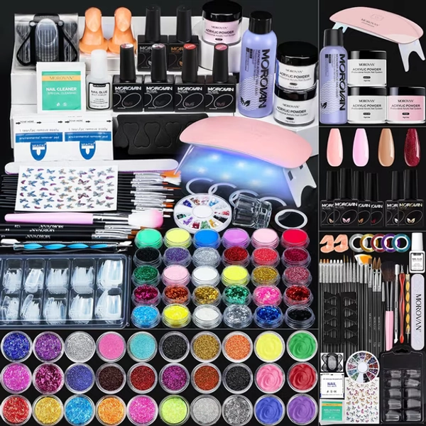 Morovan Acrylic Nail Kit with U V Lamp with Everything Starter Nail Kit Set Professional for Beginners