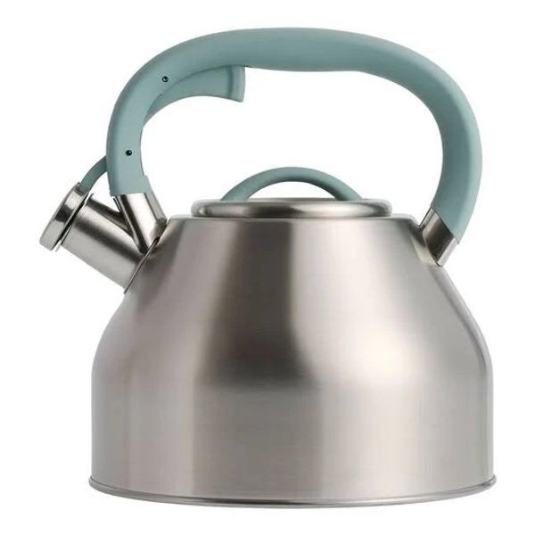 World Market Aqua and Stainless Steel Whistling Stovetop Tea Kettle