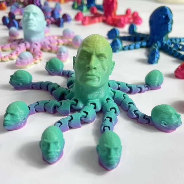 3D Printed Wacky Articulated Bald Octopus Statue - Rainbow Random Color, Multi-Color Gradient Creative Design, Flexible Tentacles Desktop Decor, Fun And Stress-Relief Ornament for Teens Ages 14+