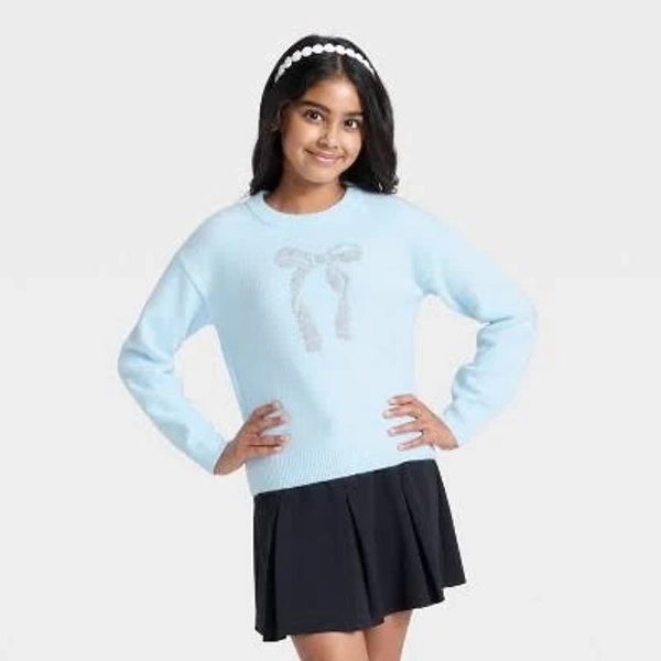 Cat & Jack Girls' Bow Graphic Pullover Sweater