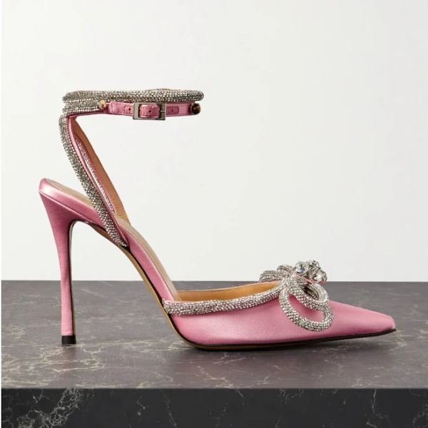 Mach & Mach Women's Double Bow Crystal-embellished Silk-Satin Point-toe Pumps
