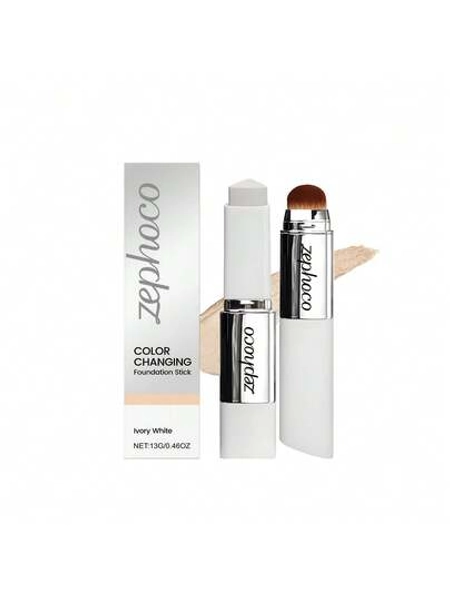 PRAMY 2-In-1 Color-Changing Foundation Stick With Brush Applicator - Lightweight Hydrating Formula, Buildable Coverage, Natural Matte & Shimmer Finishes, 3 Colors (Light/Neutral/Tan)