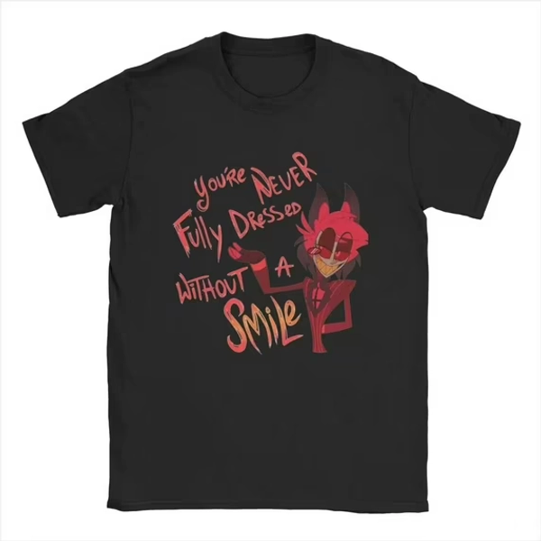 Alastor Hazbins Hotels T Shirt for Men Pure Cotton Funny T-Shirt Round Collar Te