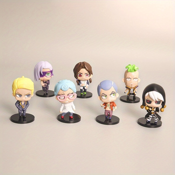 7 Out of 14 Anime Assassination Squad Adventure Golden Wind PVC Figures - Nilo Gio, Iluso, Besquie with Distinct Poses And Attires, Collectible Models for Colorful Display, Perfect Gifts for Anime Enthusiasts Aged 14 And Above