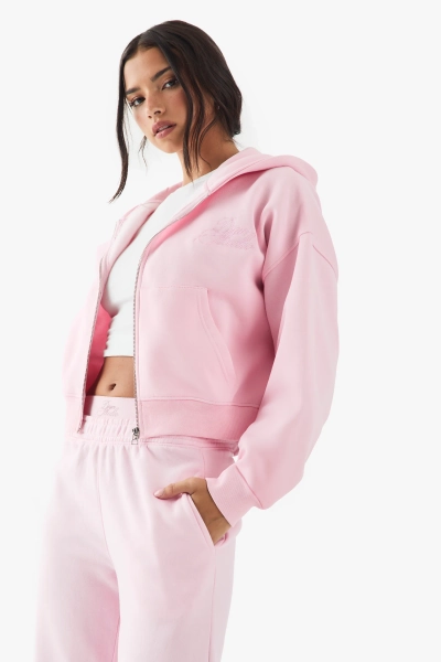 DSGN Studio Contrast Script Boxy Crop Zip Through Hoodie