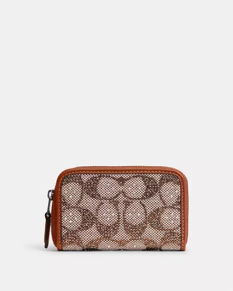 Silver/Burnished Amber Essential Small Zip Around Card Case In Crystal Signature Jacquard
