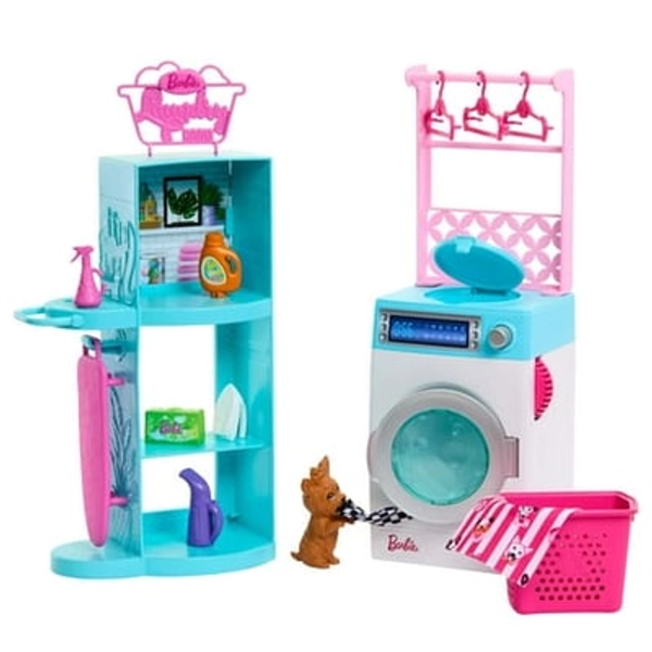 Mattel Barbie World Spinning Washer & Dryer Toy Playset with Laundry Accessories like Hangers  Basket  & More