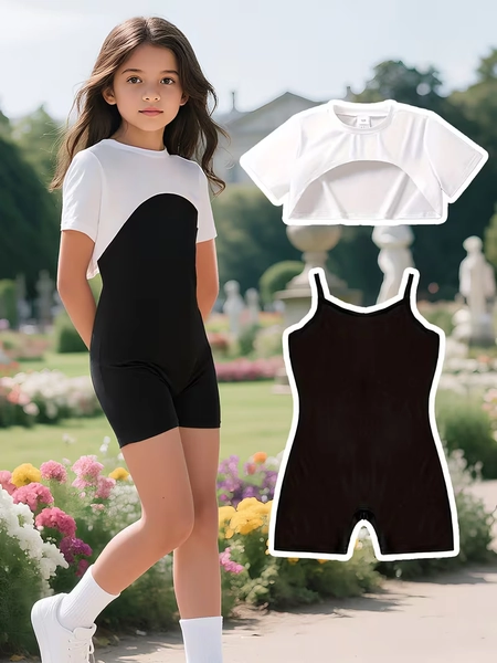 2pcs set girls a fashionable casual simple white cropped t - Temu