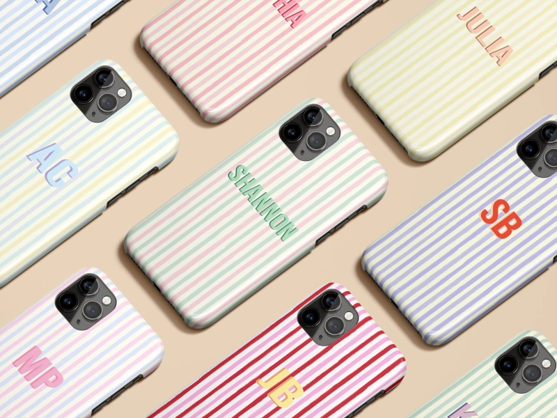 Personalized Stripe Monogram Initials Custom Name Case for iPhone 17 16 15 14 13 12 11 Max Pro Plus Magsafe Galaxy S25 S24 S23 S22 Pixel 8 9