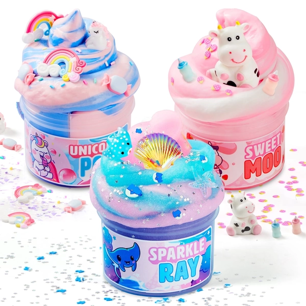 Joyfy 3 Pack Butter Slime Party Favors 8 oz Super Soft Non-Sticky Pre-Made Slime for Kids, DIY Stress Relief Sludge Fidget Toy, Birthday Gift, 3 Themes - Walmart.com