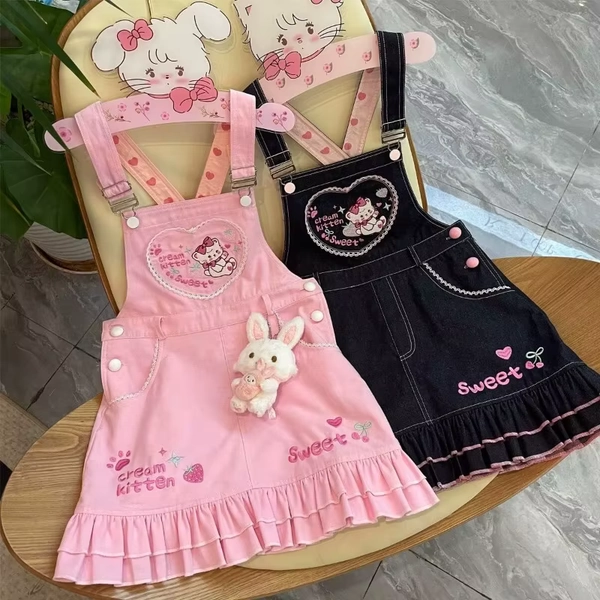 Japanese Sweet Kawaii Party Mini Dress Women Lolita Style Clothes Strap Dress Cartoon Embroidery Fashion Princess Dress Female - AliExpress 200000345