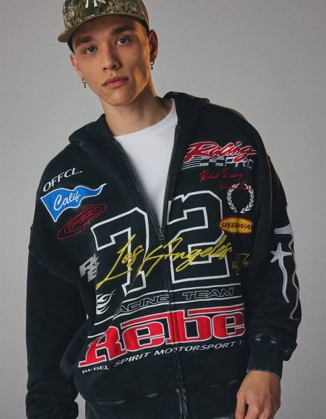 RSQ Mens Moto Oversized Zip-Up Hoodie - MULTI - XS