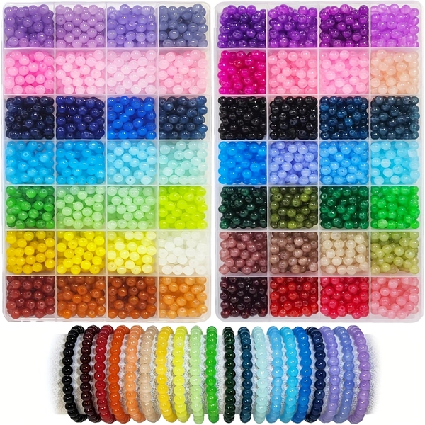 840/1680pcs 6mm Glass Beads - 56 Colors, Round, Hollow, Elegant Jewelry Making Supplies for Beginners, Perfect for Bracelets and More, Crafting Essentials | Vibrant Bead Selection | Smooth Texture Beads, Beading Supplies