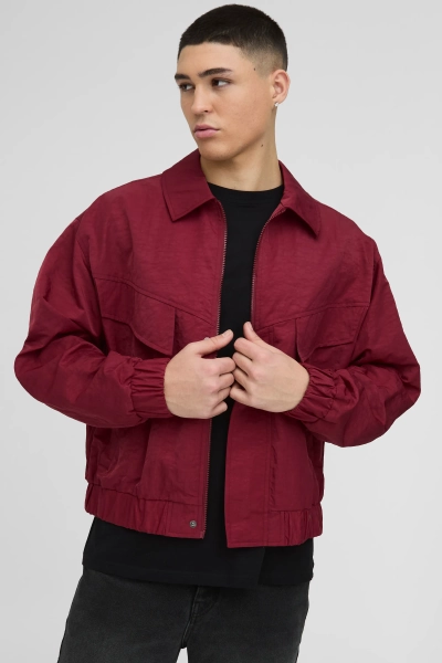 Oversized Boxy Peached Nylon Pocket Harrington Jacket