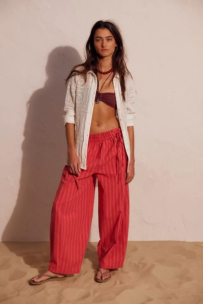 Free People Sun Dazed Cotton-Linen Striped Pants