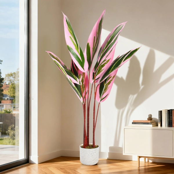 4FT Artificial Calathea Plant with Pot, Large Faux Potted Tree for Indoor & Outdoor Home, Office & Living Room Decor.