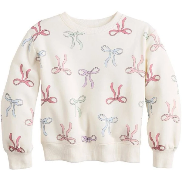 Girls 4-12 Jumping Beans Core Fleece Crew Sweatshirt, Girl's, Ivory Team Bows