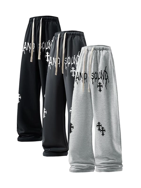Men's Letter & Cross Print Drawstring Waist Sweatpants Muti-Set,Casual Street Comfy Regular Fit Jogger Pants for Daily Wear, Men's Trousers for All Seasons