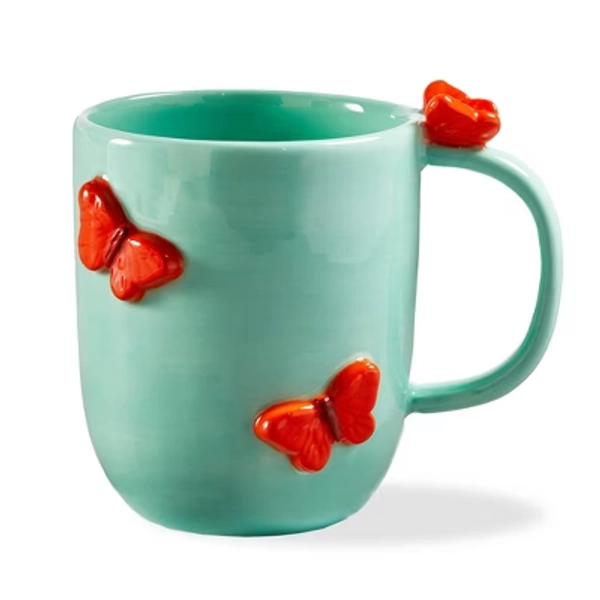 tag Garden Butterfly Mug - 16oz Drinkware, Hand Wash, Everyday Use, Blue, 5" L x 4" W x 4.5" H