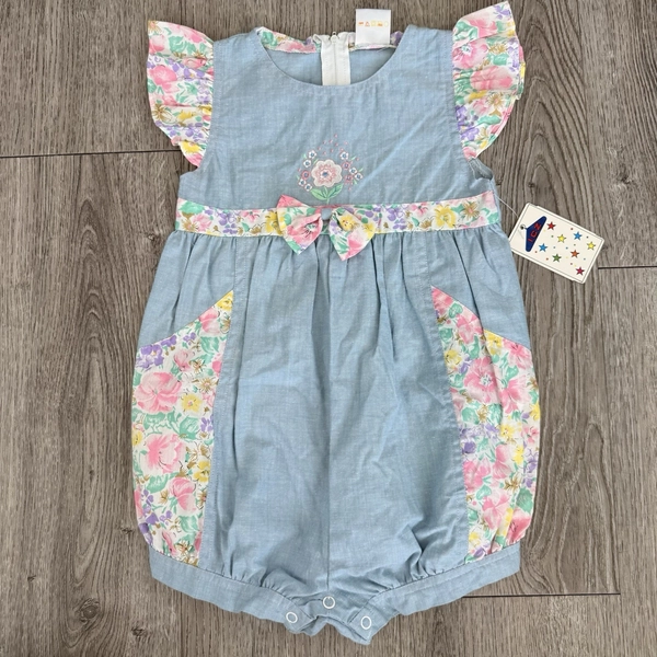 Vintage Baby 1980s Pastel Bubble Romper One Piece Pink Blue Size 3t
