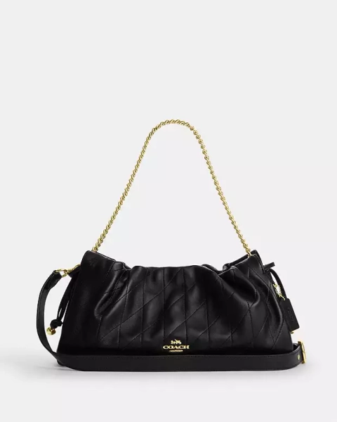 Gold/Black Faye Large Shoulder Bag With Quilting
