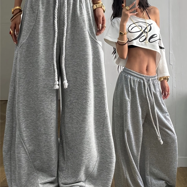 Plus Size, New Women's Plus Size Autumn/Winter Streetwear Outerwear Back-to- Loose Fit Elastic Waistband Comfortable Gray Scimitar Pants