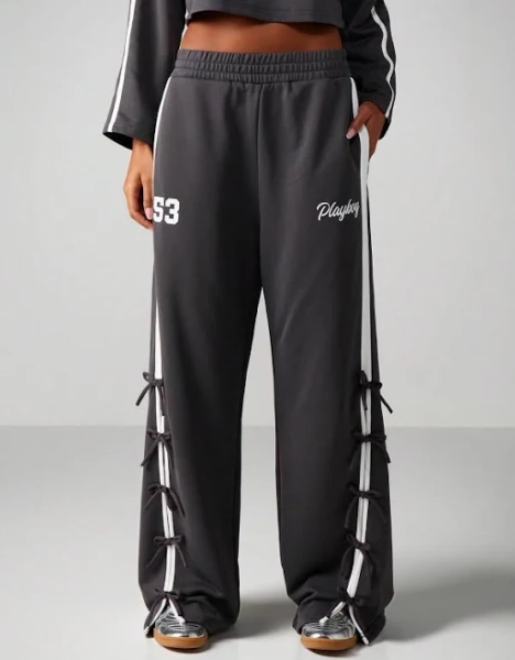 Missguided Wide Leg Sweatpants with Bow Detail