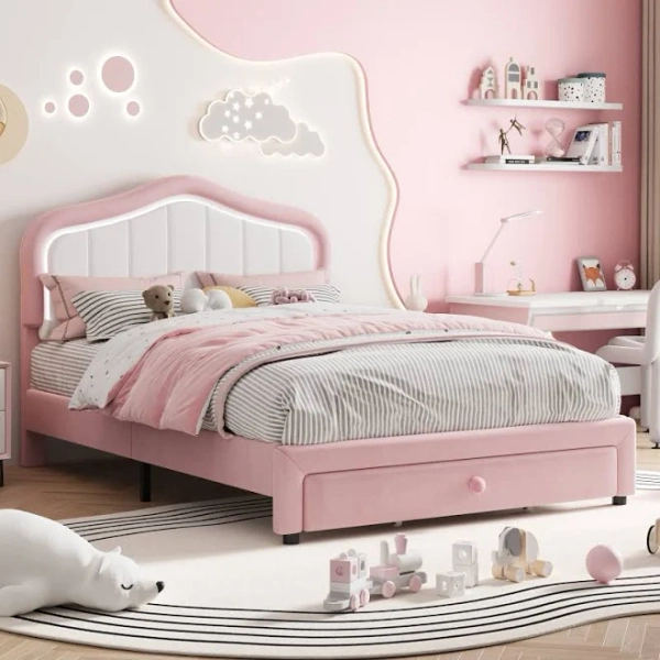 Twin Upholstered Bed Frame with Storage Drawers
