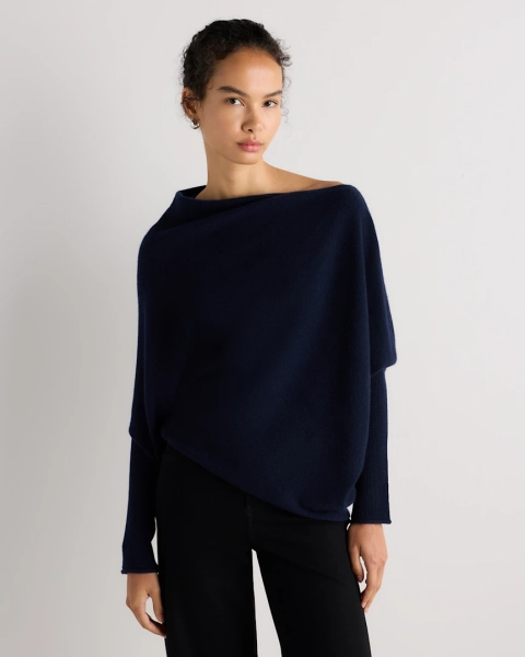 100% Mongolian Cashmere Asymmetric Draped Sweater in Brown