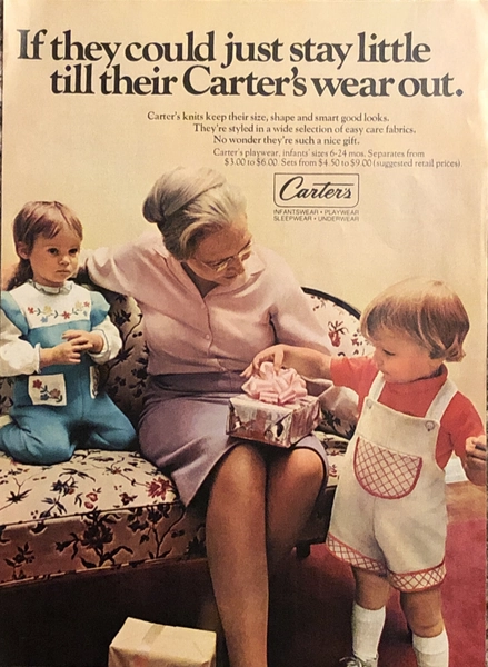 1974 Carters Infant Clothing PRINT AD Grandma Stay Little - Wear Out VTG 1970s