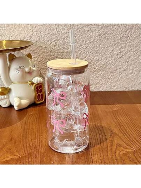 Large Capacity Wooden Lid Bowknot Straw Cup, For Home Use