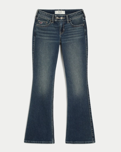 Low-Rise Dark Wash Tab Waist Bootcut Jeans