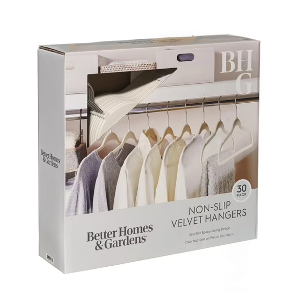 Better Homes & Gardens Non-Slip Velvet Adult Clothing Hangers, Beige, 30 Count
