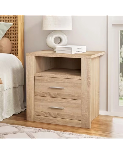 Artiss Bedside Table 2 Drawers with Shelf Nightstand Bedroom Furniture Storage Modern Decor Easy Assembly - Natural