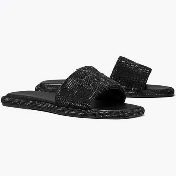 Tory Burch Women's Double-T Pavé Leather Slides