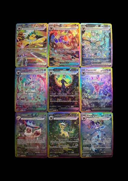 Terastal Festival & Prismatic Evolutions Eeveelutions 9 Cards Set • HOLO TEXTURED Custom Handmade Proxy/Orica • Umbreon, Espeon, Sylveon EX