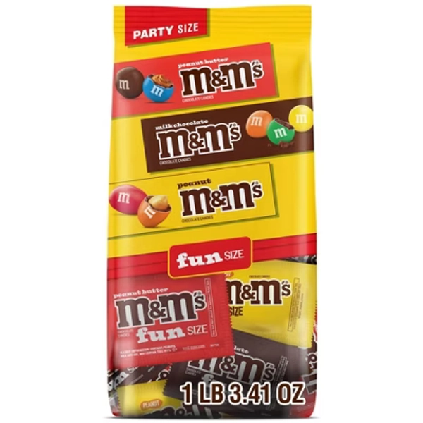 M&M's Milk Chocolate, Peanut & Peanut Butter Candy Fun Size Variety Pack, Party Size - 19.41 Oz Bulk Bag