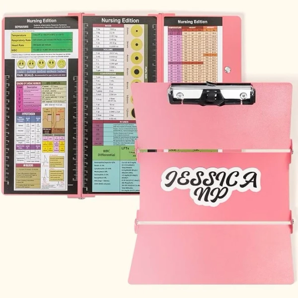 Personalized 3 Layers Foldable Portable Nursing Clipboard with Name and Nursing Edition Cheat Sheets Gift for Nurse Student Medical Staff