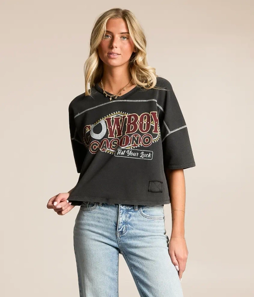X-Small Washed Black Cowboy Casino Pullover